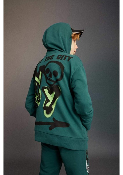 Erkek Çocuk Oversize Geniş Kalıp Sırt Baskılı Kapüşonlu Sweatshirt C0354A823CW