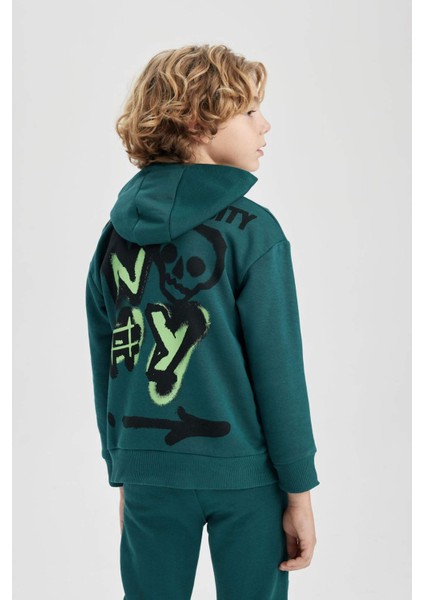 Erkek Çocuk Oversize Geniş Kalıp Sırt Baskılı Kapüşonlu Sweatshirt C0354A823CW