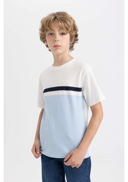 Erkek Çocuk Bisiklet Yaka Renk Bloklu Pike Kısa Kollu Tişört