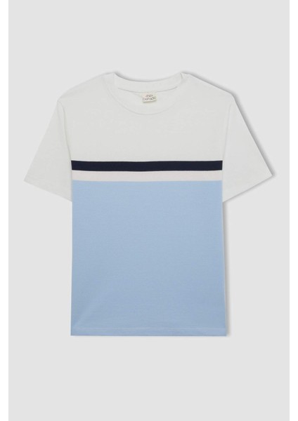 Erkek Çocuk Bisiklet Yaka Renk Bloklu Pike Kısa Kollu Tişört