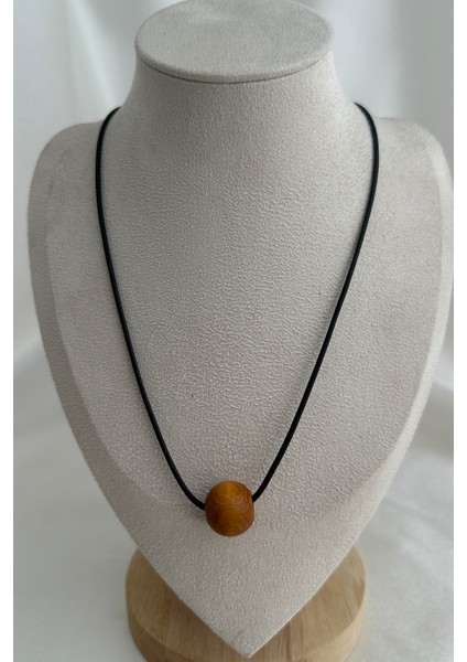 Yuvarlak Ahşap Boncuk Siyah Ip Kolye (40CM)