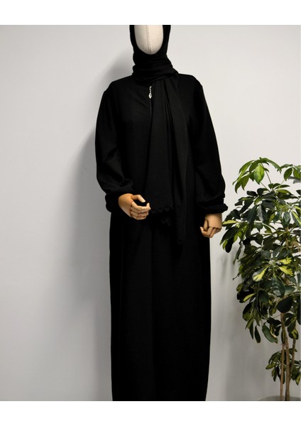 Kendinden Şallı Pamuklu Aerobin Kumaş Kadın Namaz Elbisesi / Ferace – 1-6 Beden Aralığı