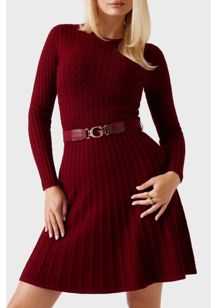 Ls Cn Flare Fit Bisiklet Yaka Kemer Detaylı Mini Triko Elbise W5BK68Z2YJ2 Bayan Elbise W5BK68 Z2YJ2 F57F