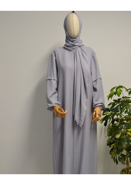 Kendinden Şallı Pamuklu Aerobin Kumaş Kadın Namaz Elbisesi / Ferace – 1-6 Beden Aralığı