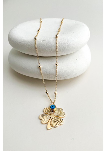 Uzun Zincirli Yonca Kolye (Zincir Boyu:72 Cm)