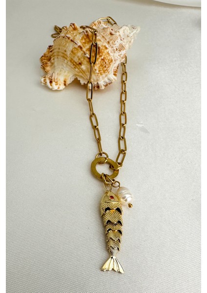 Çelik Inci Detay Mineli Balık Kılçık Kolye (46CM) fiyatları