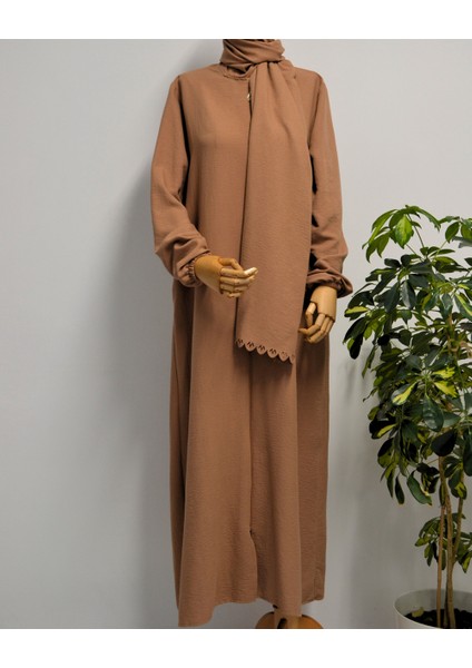 Kendinden Şallı Pamuklu Aerobin Kumaş Kadın Namaz Elbisesi / Ferace – 1-6 Beden Aralığı