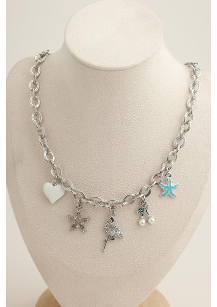 Kalp Yıldız D.yıldızı Kiraz Figürlü Zincir Kolye (40+5cm)