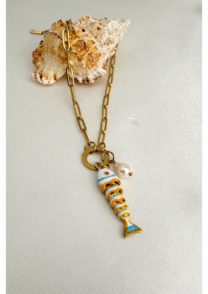 Çelik Inci Detay Mineli Balık Kılçık Kolye (46CM) fiyatları