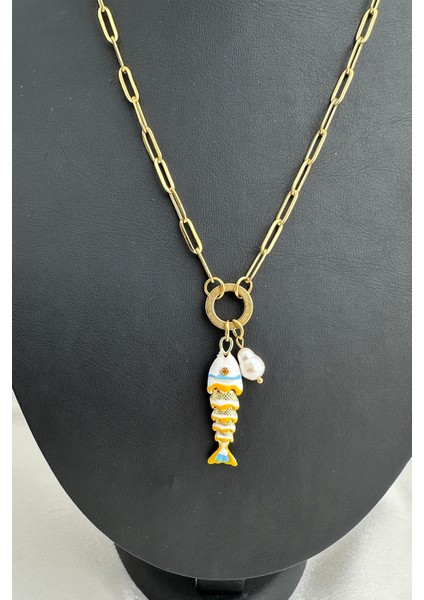 Çelik Inci Detay Mineli Balık Kılçık Kolye (46CM) fırsatları