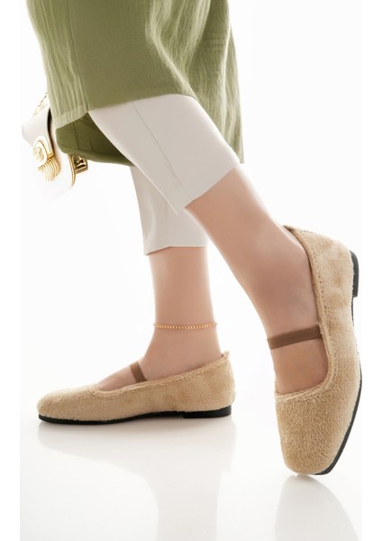 Kadın Babet Bej Hafif Rahat Şık Iş Ofis Günlük Ayakkabı