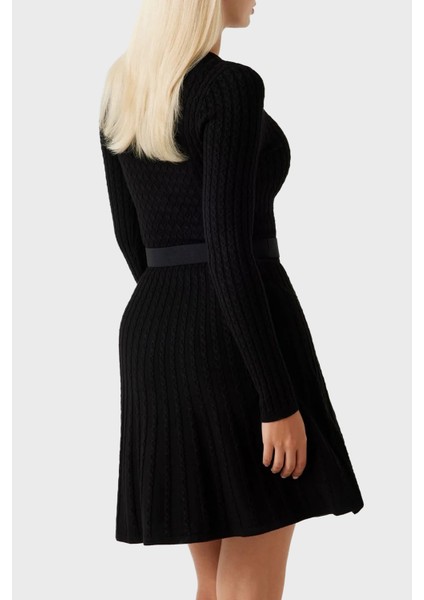 Ls Cn Flare Fit Bisiklet Yaka Kemer Detaylı Mini Triko Elbise W5BK68Z2YJ2 Bayan Elbise W5BK68 Z2YJ2 Jblk modelleri