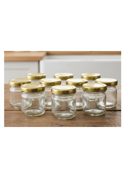 40 cc Mini Cam Kavanoz 6'lu – Altın Kapaklı Şık Sunum ve Saklama Kabı