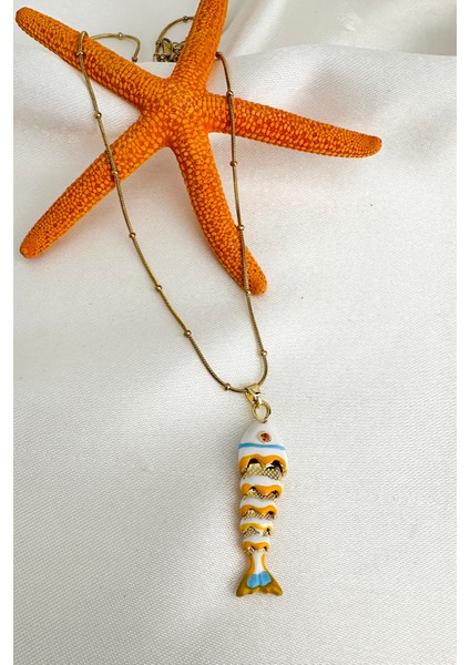 Çelik Top Zincir Mineli Balık Kılçık Kolye (45CM) fiyatları