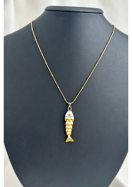 Çelik Top Zincir Mineli Balık Kılçık Kolye (45CM) modelleri