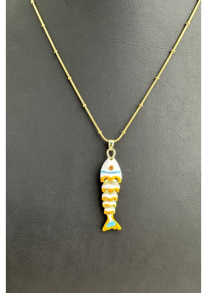 Çelik Top Zincir Mineli Balık Kılçık Kolye (45CM) fırsatları