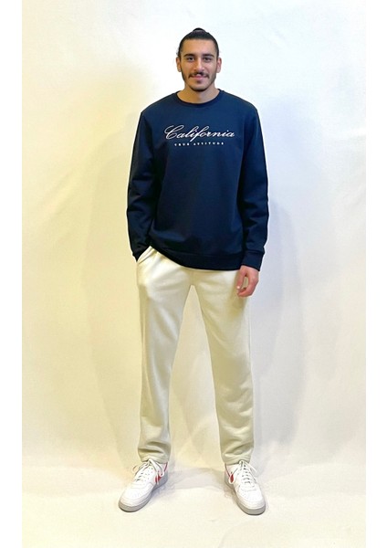 Süperlife Erkek Bisiklet Yaka Rahat Kalıp 3 Iplik Kalın Californıa Baskılı Swetashırt SPR24SW28