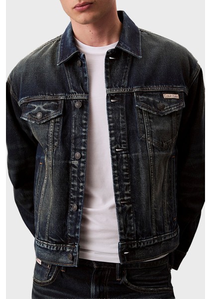 Logolu % 100 Pamuk Relaxed Fit Kot Ceket LV04RD741GZYC Erkek Kot Ceket LV04RD741G Zyc