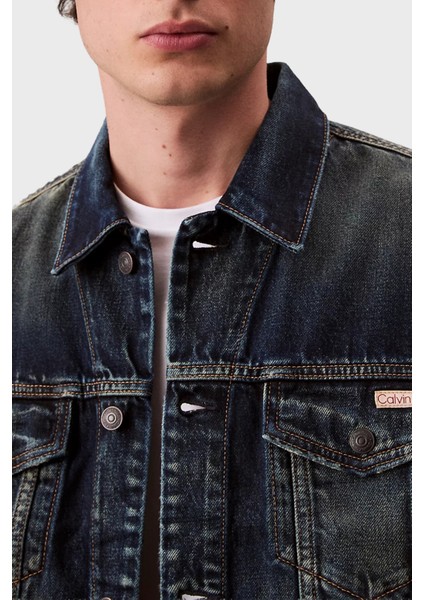 Logolu % 100 Pamuk Relaxed Fit Kot Ceket LV04RD741GZYC Erkek Kot Ceket LV04RD741G Zyc