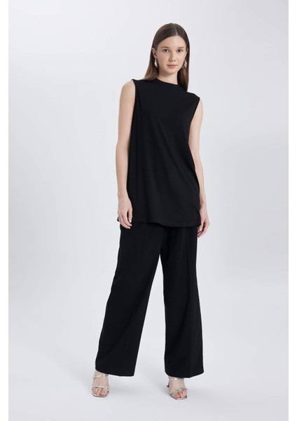 Regular Fit Bisiklet Yaka Kolsuz Basic Düz Siyah Tesettür Tunik A8352AX24SP
