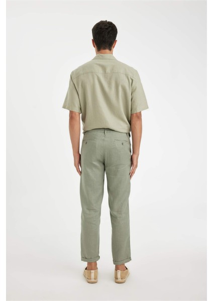 %100 Keten Normal Kesim Crop Duble Paça Yazlık Kumaş Pantolon C1826AX24SM