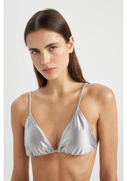 Regular Fit Saten Üçgen Bikini Üstü-Fall in Love B6933AX24HS