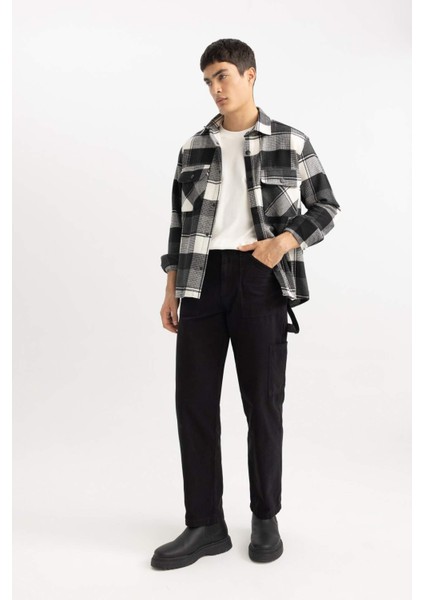 Yazlık Kanvas Pantolon Straight Fit Normal Kalıp Normal Bel Boru Paça Basic Düz Cepli