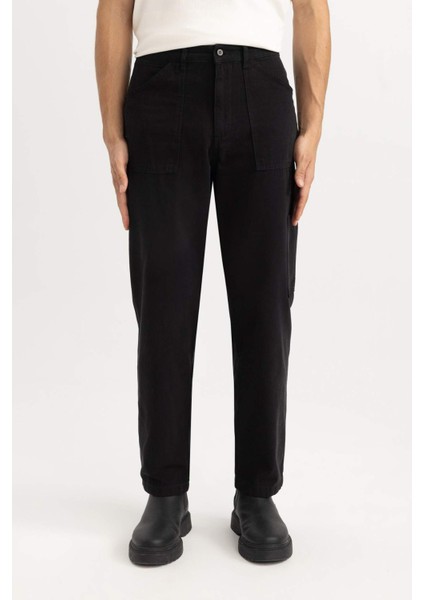 Yazlık Kanvas Pantolon Straight Fit Normal Kalıp Normal Bel Boru Paça Basic Düz Cepli