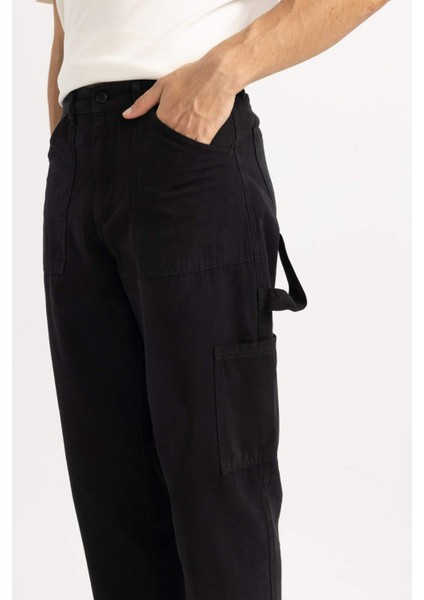 Yazlık Kanvas Pantolon Straight Fit Normal Kalıp Normal Bel Boru Paça Basic Düz Cepli