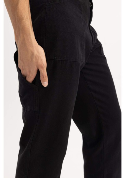 Yazlık Kanvas Pantolon Straight Fit Normal Kalıp Normal Bel Boru Paça Basic Düz Cepli