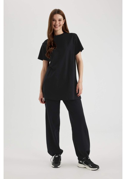 Regular Fit Bisiklet Yaka Basic Düz Kısa Kollu Siyah Tunik Tişört A8351AX24SP