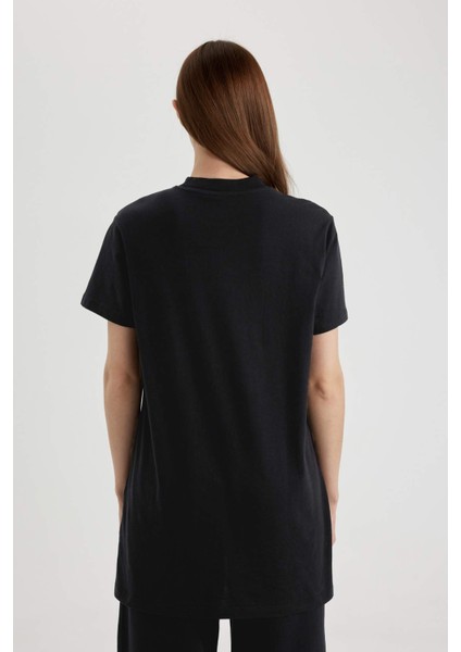 Regular Fit Bisiklet Yaka Basic Düz Kısa Kollu Siyah Tunik Tişört A8351AX24SP