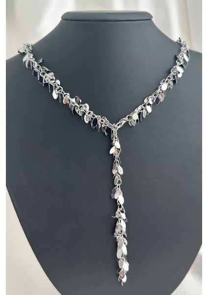 Hareketli Oval Arpa Detay Işıltılı Ayarlanabilir Y Kolye (60CM)