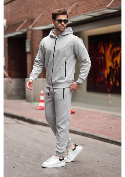 Gri Kapüşonlu Rahat Kesim Erkek Eşofman Takımı E7330