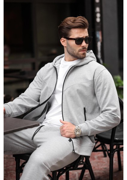 Gri Kapüşonlu Rahat Kesim Erkek Eşofman Takımı E7330 fiyatları