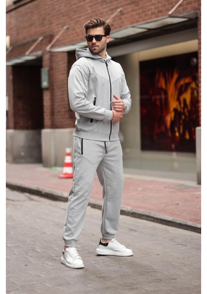 Gri Kapüşonlu Rahat Kesim Erkek Eşofman Takımı E7330 modelleri