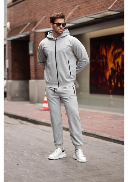 Gri Kapüşonlu Rahat Kesim Erkek Eşofman Takımı E7330 indirimleri