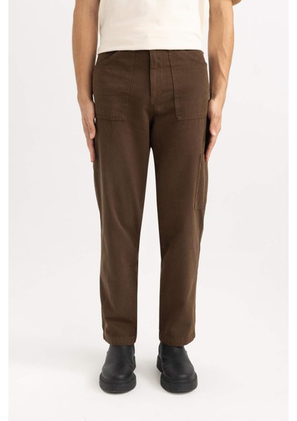 Yazlık Kanvas Pantolon Straight Fit Normal Kalıp Normal Bel Boru Paça Basic Düz Cepli