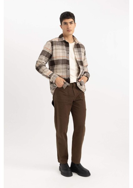 Yazlık Kanvas Pantolon Straight Fit Normal Kalıp Normal Bel Boru Paça Basic Düz Cepli