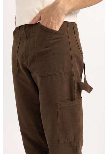 Yazlık Kanvas Pantolon Straight Fit Normal Kalıp Normal Bel Boru Paça Basic Düz Cepli