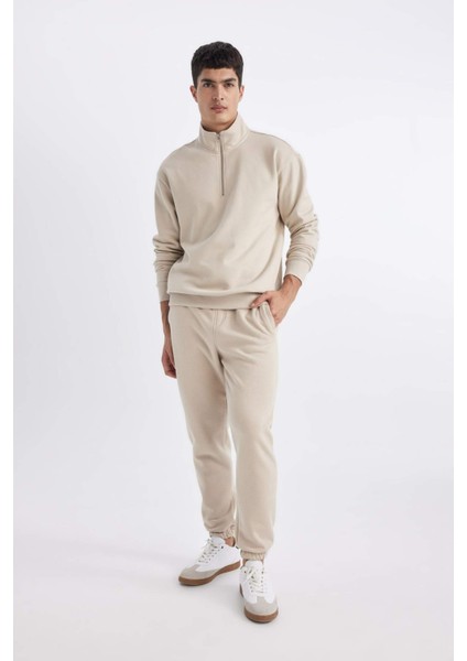 Jogger Eşofman Altı Standart Fit Basic Düz Beli Bağcıklı Lastikli Paça Cepli