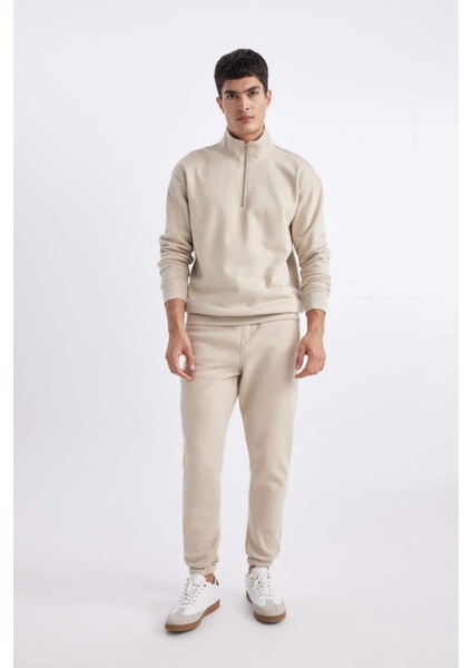 Jogger Eşofman Altı Standart Fit Basic Düz Beli Bağcıklı Lastikli Paça Cepli