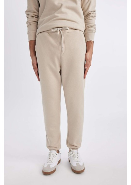 Jogger Eşofman Altı Standart Fit Basic Düz Beli Bağcıklı Lastikli Paça Cepli