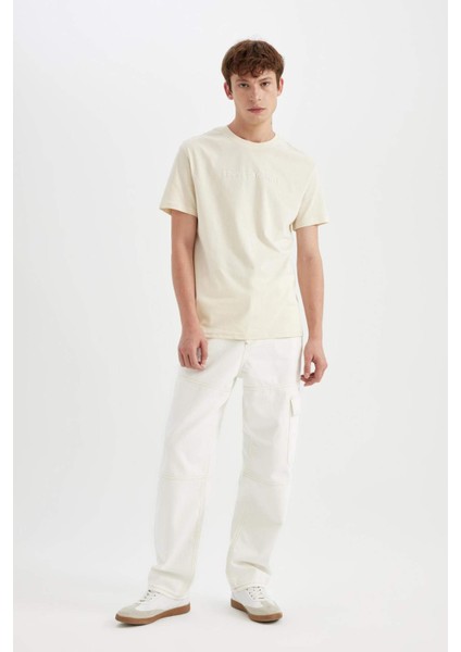 %100 Pamuk Baggy Geniş Kalıp Normal Bel Geniş Paça Beyaz Jean Pantolon C1511AX24SM