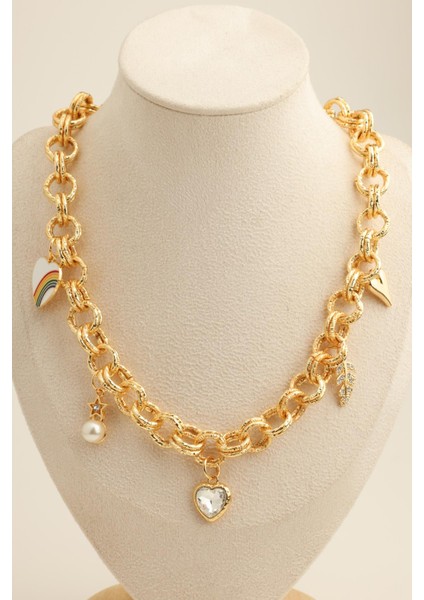 Kalp Inci Gök Kuşağı Figürlü Zincir Kolye (40+5cm)