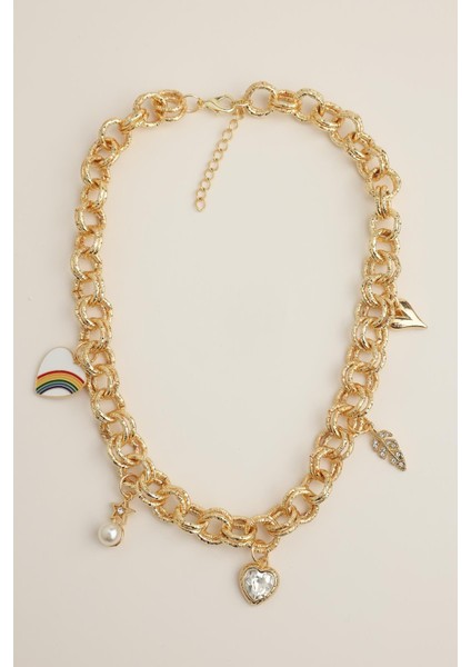 Kalp Inci Gök Kuşağı Figürlü Zincir Kolye (40+5cm) fiyatları