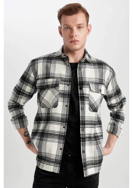 Relax Fit Waffle Kareli Pamuklu Uzun Kollu Gömlek Z0639AZ24SP