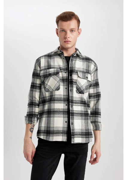 Relax Fit Waffle Kareli Pamuklu Uzun Kollu Gömlek Z0639AZ24SP