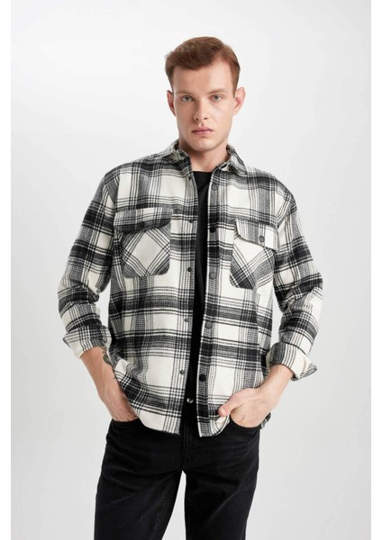 Relax Fit Waffle Kareli Pamuklu Uzun Kollu Gömlek Z0639AZ24SP