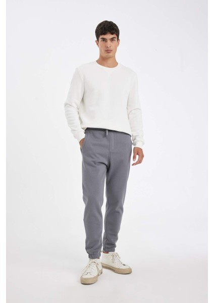 Jogger Eşofman Altı Standart Fit Basic Düz Beli Bağcıklı Lastikli Paça Cepli